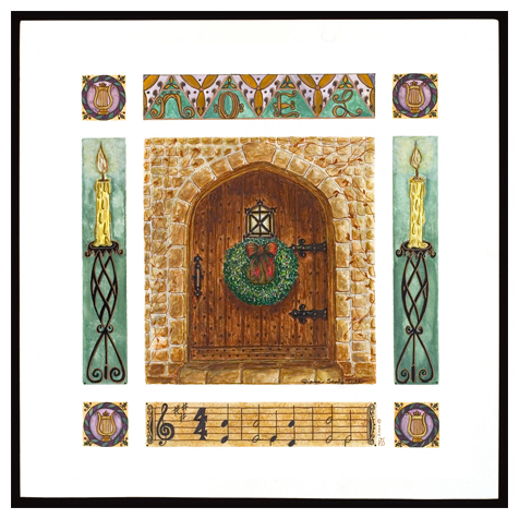 Cotswold Church at Christmas with Wreath