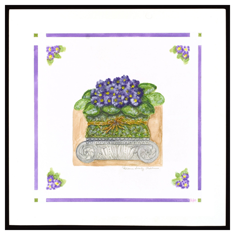 African Violets on Stone Pedestal
